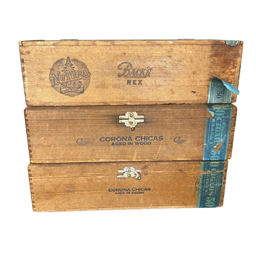 Vintage 1930 Wood Cigar Box X3 Nutura Cedarap Corona Chicas Backs Rex JB Back Co